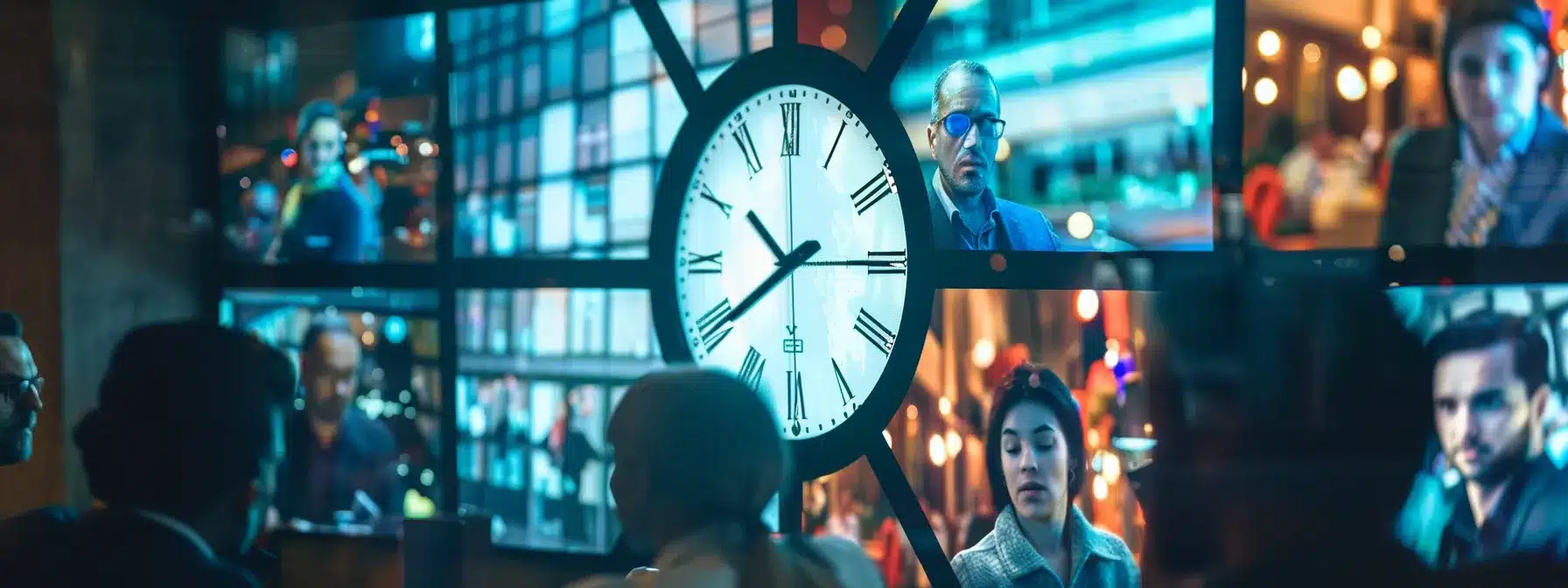 a diverse team working around a virtual clock, collaborating seamlessly across different time zones. a diverse team working around a virtual clock, collaborating seamlessly across different time zones.